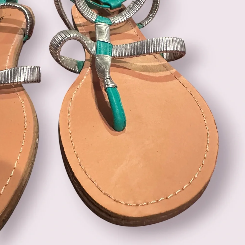Women’s Promise Teal and Silver Metallic Strappy Toe-Loop Sandals Size 9 - Picture 3 of 9